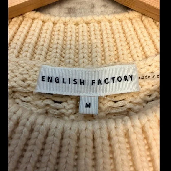 English Factory Cable Knit Legging Sweater Chunky Grandpa Sweater Cream Size-M - Picture 6 of 12